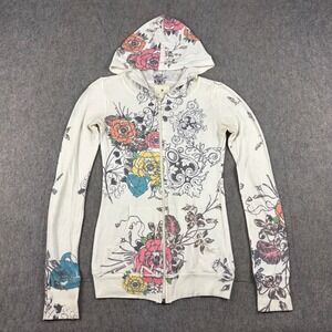 Y2K Tattoo Zip Up Sweater Hoodie Womens Small Boho Granny Punk Grunge Whimsigoth